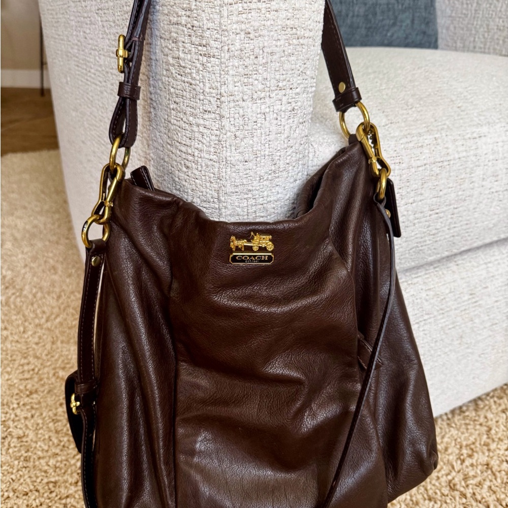 Coach Brown Leather Shoulder Bag with Gold Accents